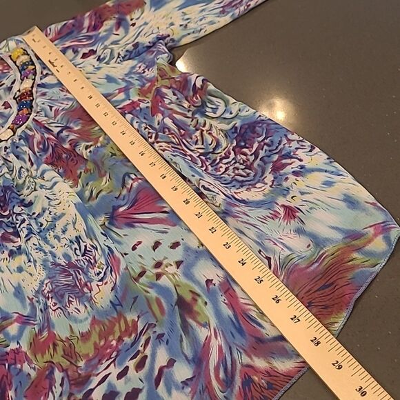 KAK TUS sz XL colorful embellished neckline tunic top - Picture 6 of 10